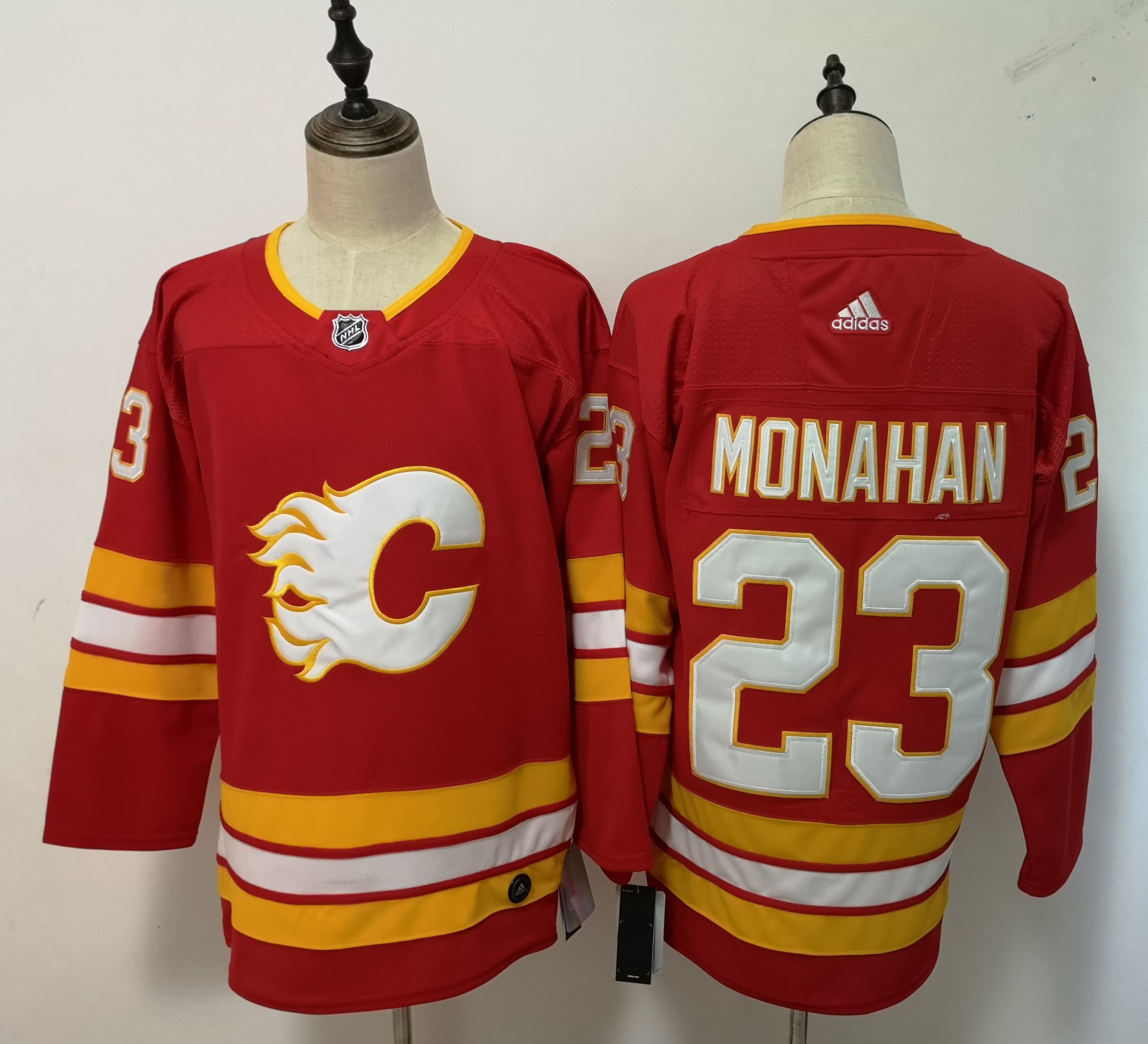 Men Calgary Flames 23 Monahan Red Adidas Alternate Authentic Stitched NHL Jersey